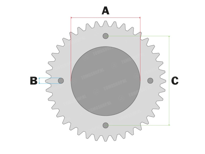 Achtertandwiel Tomos A3 / A35 / diverse modellen 21 tands (extra snel!)