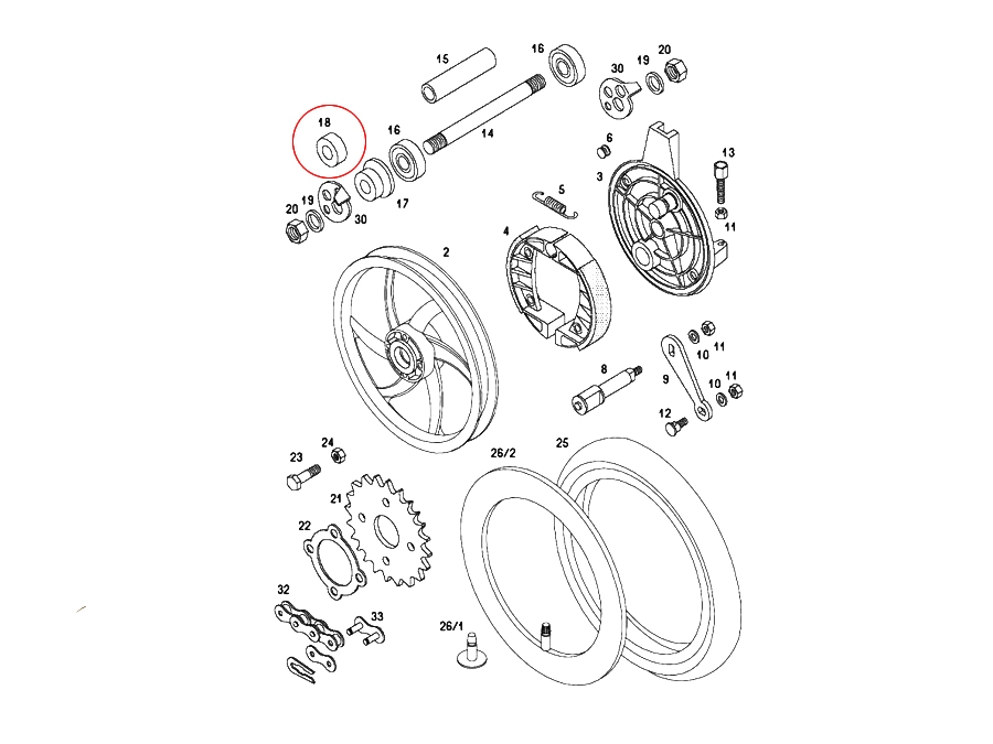 Axle rear wheel Tomos A3 / A35 / universal distance bush 18x12x8mm