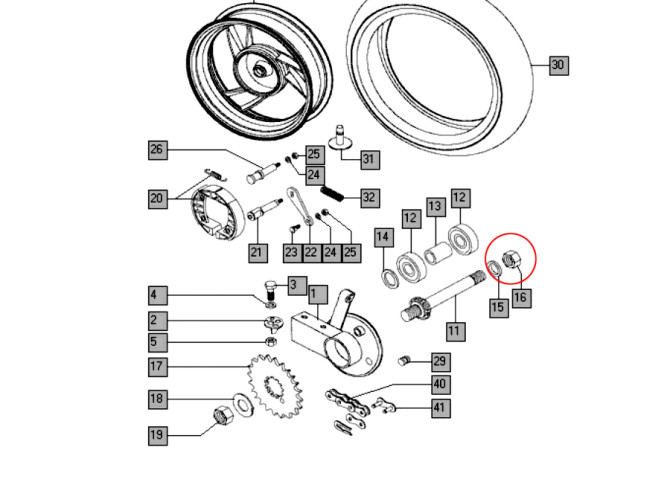 Moer M16x1.5 zelfborgend achterwiel Tomos YoungstR Funtastic product