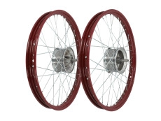 19 inch rim 19x1.20 spoke wheel burgundy red / galvanized set Tomos 2L / 3L A-quality 19 inch rim 19x1.20 spoke wheel burgundy red / galvanized set Tomos 2L / 3L A-quality