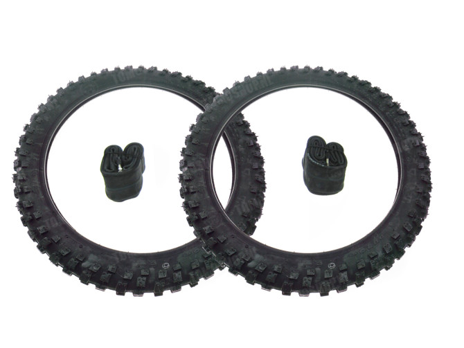 16 inch 2.50x16 Duro HF311 cross tires + tubes set Tomos A3 / A35 thumb