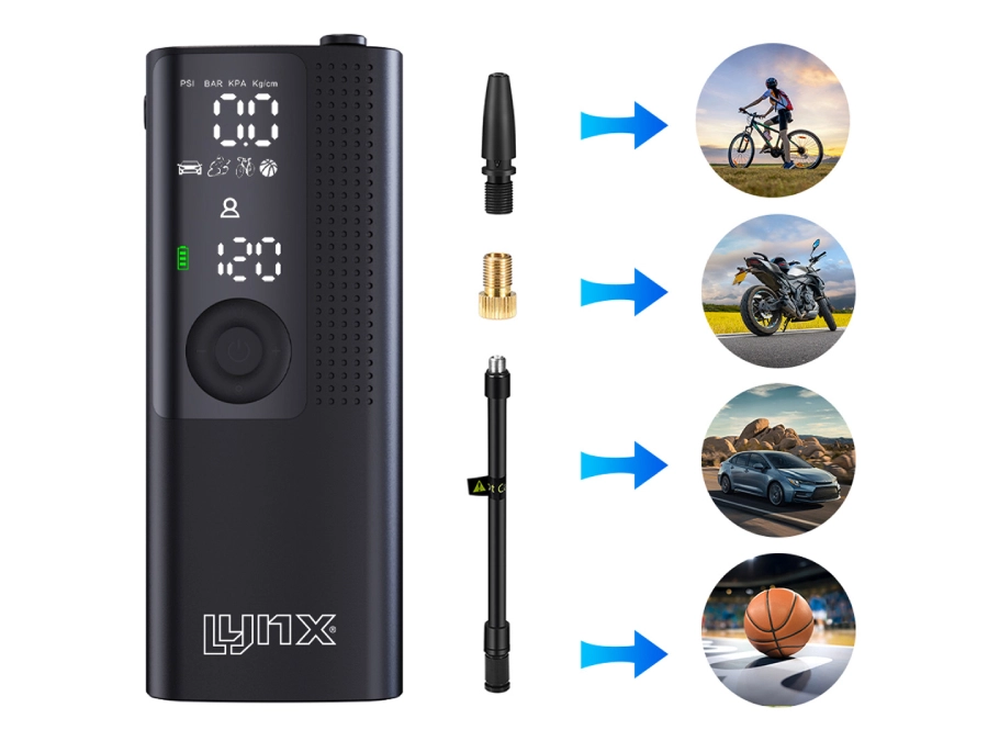 Onherm Elektrische Luchtpomp, 150PSI Mini Compressor, Draagbare Fietspomp met LED Indicator & LED Licht voor Auto, Motorfiets, Scooter, Fiets, Ballen