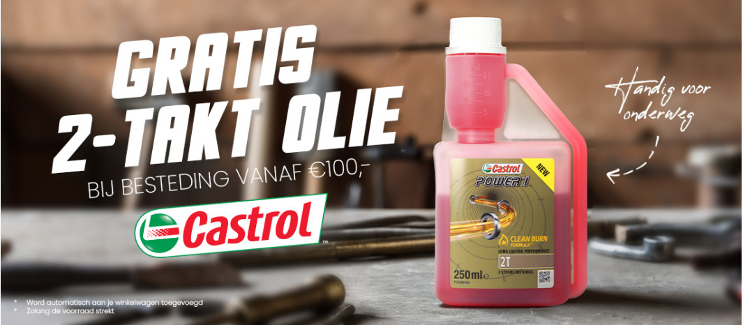Cadeau: Gratis 2-takt olie Castrol Power RS to go vanaf €100,-