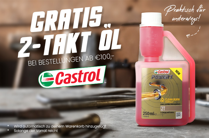 Geschenk: Gratis 2-takt Öl Castrol Power RS to go ab €100,-