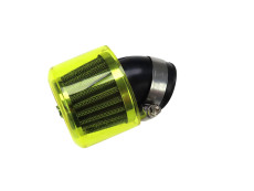 Luchtfilter 26mm / 35mm powerfilter schuin 45 graden chroom met gele kap