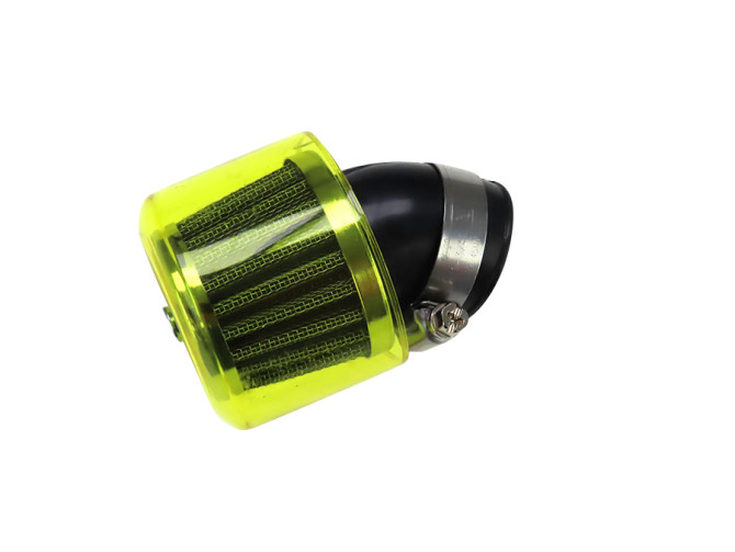 Luchtfilter 26mm / 35mm powerfilter schuin 45 graden chroom met gele kap product