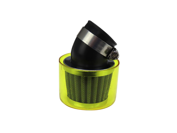 Air filter 26mm / 35mm powerfilter angled 45 degrees chrome with yellow cap