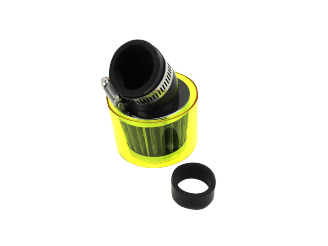 Luchtfilter 26mm / 35mm powerfilter schuin 45 graden chroom met gele kap product