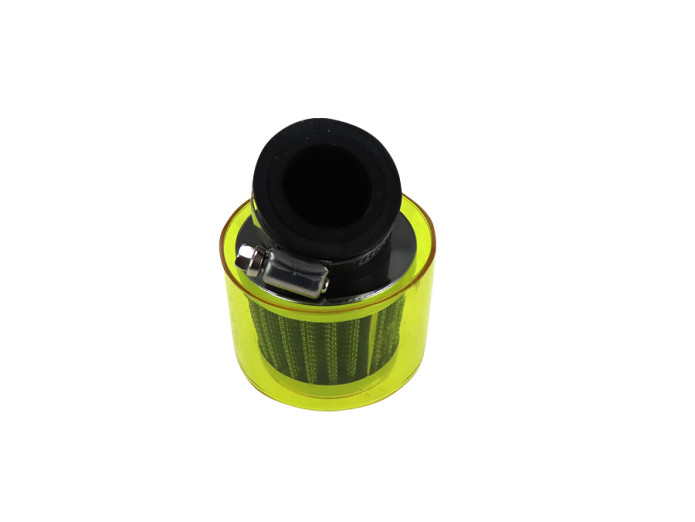 Air filter 26mm / 35mm powerfilter angled 45 degrees chrome with yellow cap