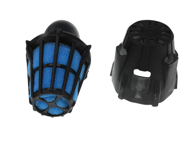 Luchtfilter 46mm schuim Polini Air Box haaks 90 graden zwart / blauw product