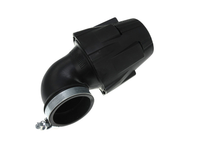 Luchtfilter 46mm schuim Polini Air Box haaks 90 graden zwart / blauw product