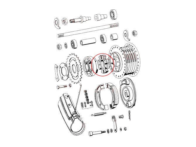 Naaf achterwiel Tomos 4L / APN / ATX tandwieldrager rubber  product