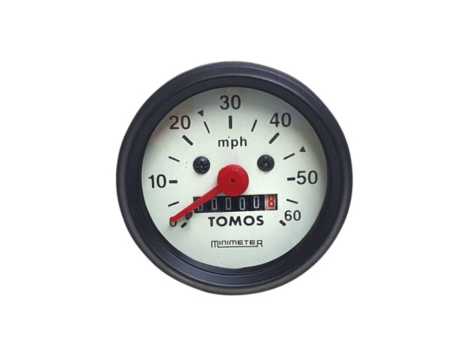 Speedometer miles 60mm 60 mph black / white original Tomos product