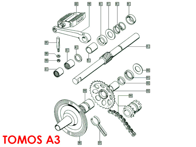 Pedalen Tretkurbelwelle Tomos A3 / A35 / A52 / A55 Passcheibe 1.0mm product