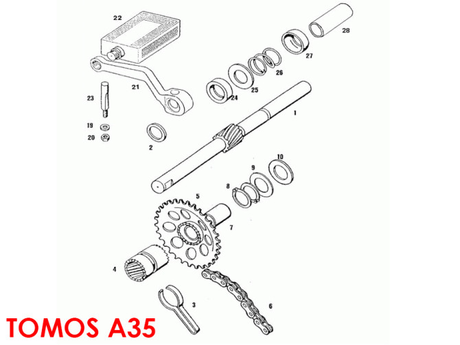 Pedal crank axle Tomos A3 / A35 / A52 / A55 spring product