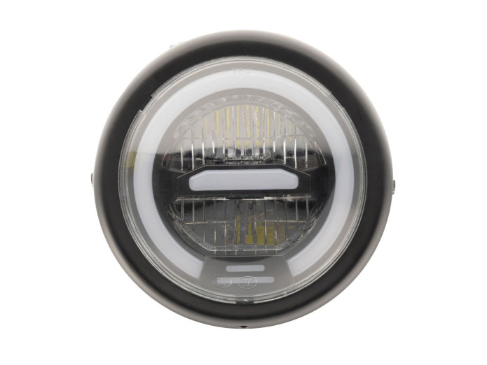Headlight round 165mm angel eye LED 12V matt black 
