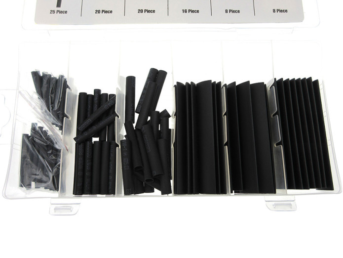 Electric cable heatshrink assortment black 127-pieces