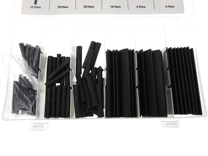 Electric cable heatshrink assortment black 127-pieces