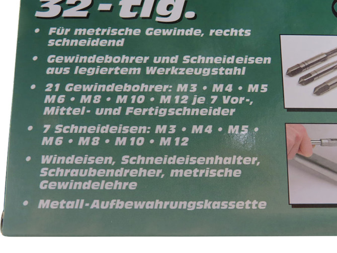 Gewindebohrer und Schneideisensatz 32-teilig Mannesmann A-Qualität product