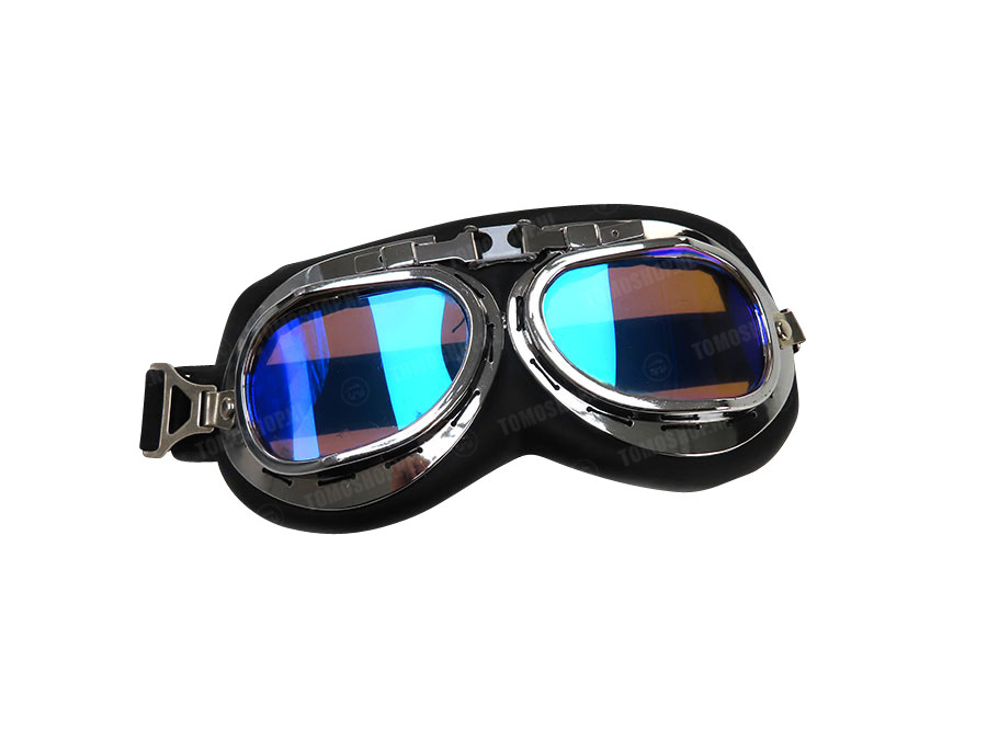 Beneden afronden Definitie Boomgaard Helmbril custom zwart/chroom met blauw spiegelglas