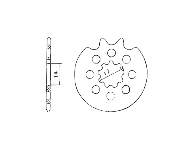 Front sprocket Tomos 2L / 3L 13 teeth Esjot A-quality  product