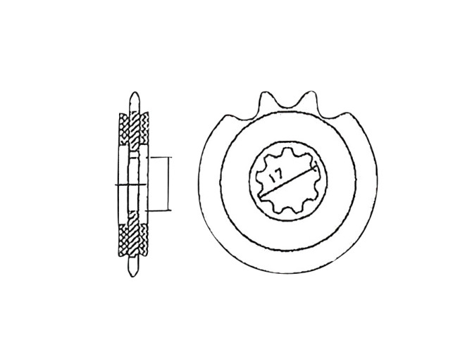 Front sprocket Tomos 2L / 3L 12 teeth Esjot A-quality rubber product