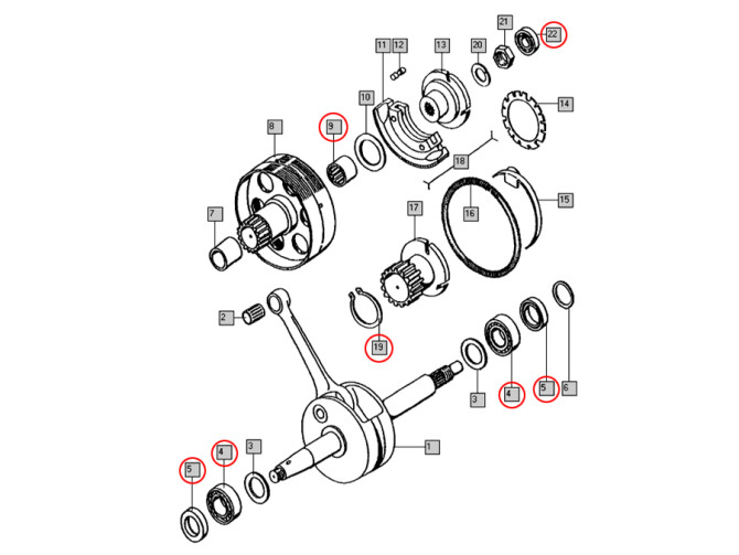 Bearing and seal overhaul set Tomos A35 / A52 / A55 big product