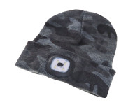 Beanie hat with LED lamp grey camouflage
