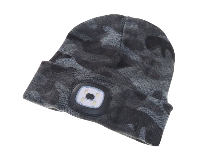 Beanie hat with LED lamp grey camouflage main