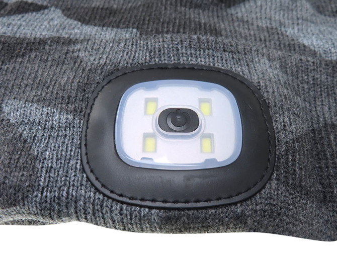 Beanie hat with LED lamp grey camouflage product