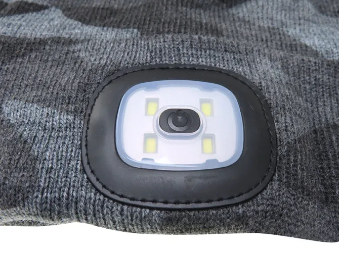 Beanie Mütze mit LED-Lampe Tarnfarbe Grau product