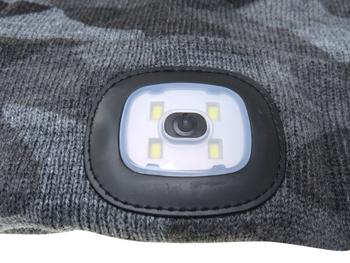Beanie Mütze mit LED-Lampe Tarnfarbe Grau