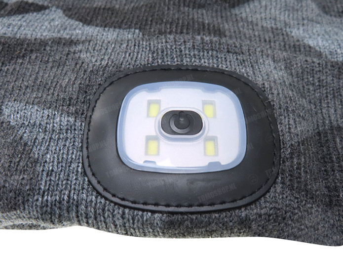 Beanie hat with LED lamp grey camouflage