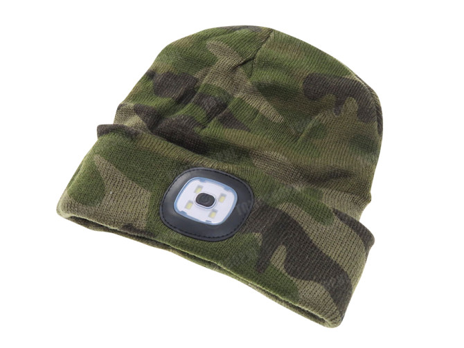 Beanie hat with LED lamp green camouflage main