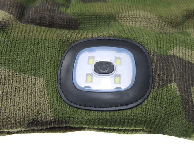 Beanie hat with LED lamp green camouflage product