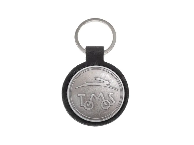 Keychain Tomos logo black imitation leather metal RealMetal® main