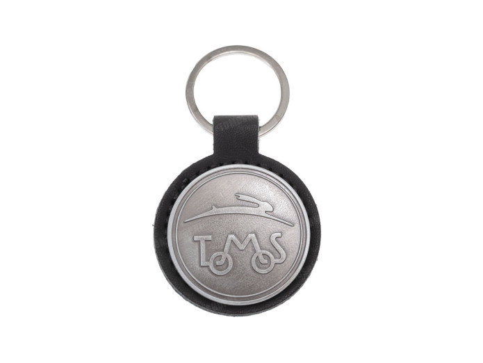 Sleutelhanger Tomos logo zwart kunstleder metaal RealMetal®