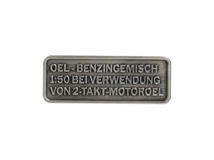 Benzin gemisch Aufkleber Deutsch RealMetal® Silber