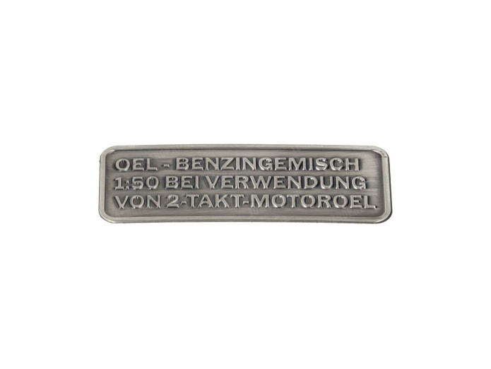 Benzin gemisch Aufkleber Deutsch RealMetal® Silber