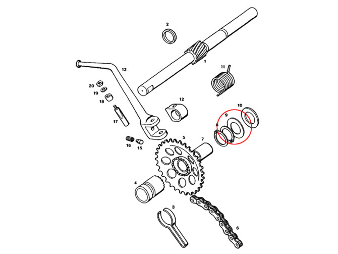 Kickstart as shim 1.00mm starttandwiel Tomos A3 / A35 / A55 product