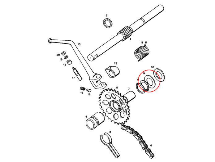 Kickstart as shim 1.00mm starttandwiel Tomos A3 / A35 / A55