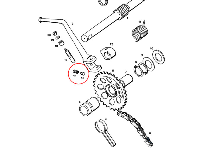 Kickstart pedal Tomos A3 / A35 / A52 / A55 pen and spring  product