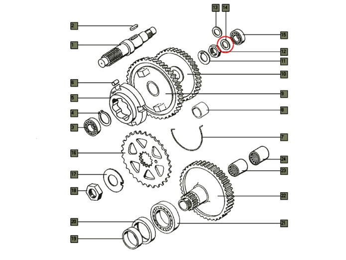 Hoofdas opvulring shim 0.20mm tandwiel Tomos A35 A52 A55