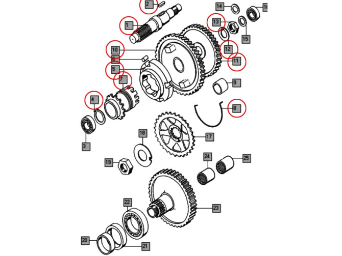 Counter shaft with gear sprockets Tomos A35 A52 A55 complete product