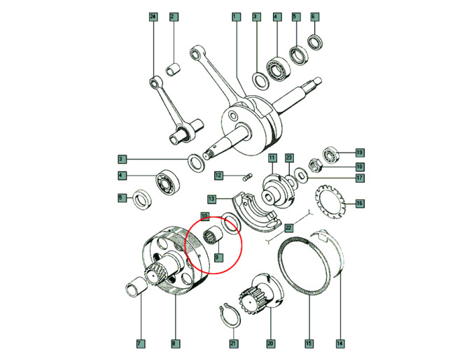 Koppeling Tomos A3 koppelingshuis naaldlager RC081208 product