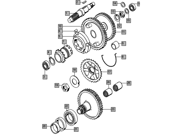 Getrieberad Tomos A35 / A52 / A55 Ritzel Achse