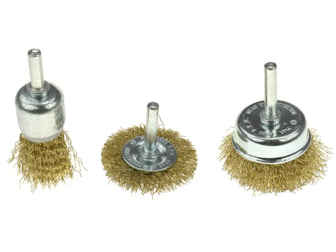 Steel brush tool with pin for drill set 3-pieces main