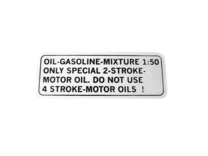 Benzine mix sticker zwart Engelse versie product