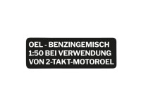 Fuel mix sticker white German version black with transparent text