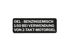 Fuel mix sticker white German version black with transparent text